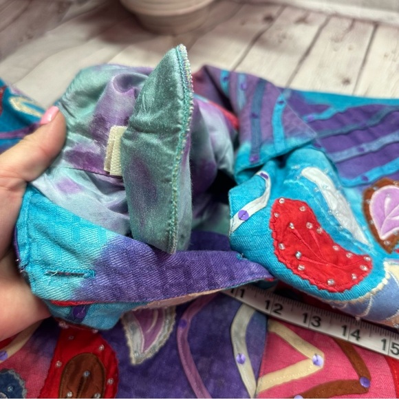 vintage quilted cotton jacket made in india colorful geometric sz XL sequins - Picture 9 of 9